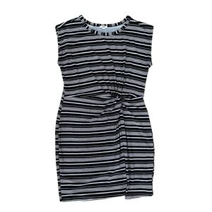 Women’s Striped Black and White Short Mini Dress Office With Size Slit Size XL